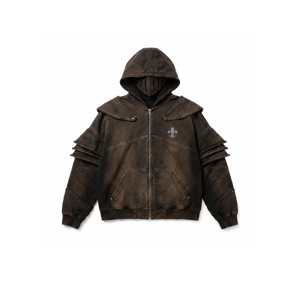 FORGET RED ZIP HOODIE-Brown